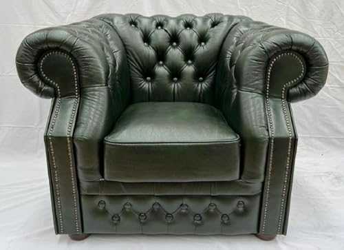Luxury Chesterfield Leather Armchair Green/Dark Brown 110 x H. 85 cm - Chesterfield Genuine Leather Armchair - Chesterfield Furniture - Luxury Genuine Leather Furniture
