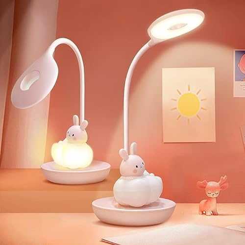 Bunny Lamp for Kids, LED Eye Protection Reading Lamp, Rechargeable Energy Saving Bedside Lamp, Lovely Lamp, Feeding Light, Night Light, Dimmable Touch Sensor Table Lamp, Cartoon Style (Pink)