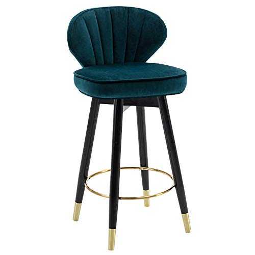 LJFYXZ Bar Stool Kitchen breakfast chair Velvet cushion Solid wood legs Bar furniture High stool with footrest 68/78cm (Color : Peacock blue, Size : 68cm/26.7in)