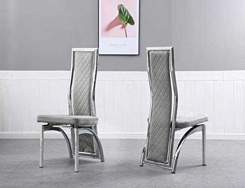 Modernique x4 Veronica Soft Touch Black Grey Velvet Dining Chair, Thick Paded Seat with High Back, Chrome Frame (Grey, 4)