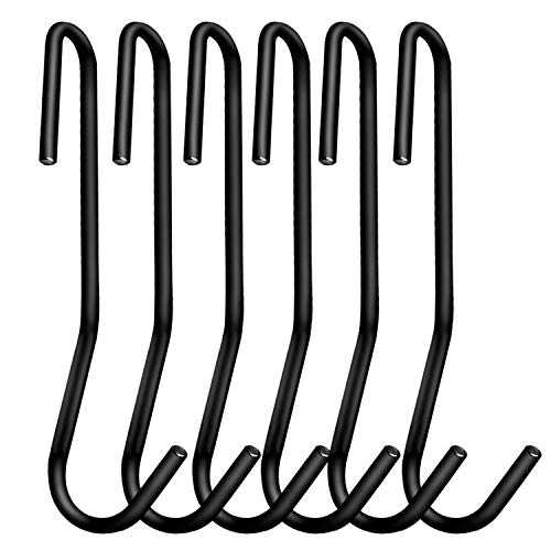 ESFUN 12 Pack 5 inches Heavy Duty S Hooks Black Pot Hooks Pan Rack Holder Hooks for Hanging Kitchen Utensils Pots Pans Clothes Bags Towels Plants with 90 Degree Twist Angled