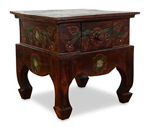 livasia Asian Opium Table with Drawer & Flowers Handmade Bali Furniture Coffee Table (Indonesia)