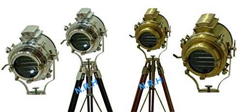 Nautical Chrome & Brass Antique Finish Spot Searchlight Floor Lamp Set of Two