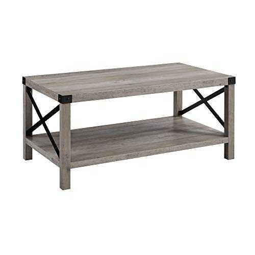 Eden Bridge Designs Coffee Table, Rustic Cottage Country Farmhouse Rectangular Entryway Table, Multi-Functional Storage Bench, Laminate, Grey Wash, One Size