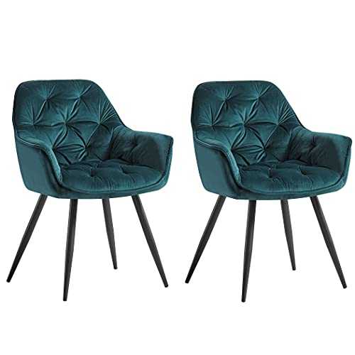 AINPECCA Dining Chair Set of 2 Velvet Thick Padded Armchair Upholstered Seat Tub Chair with Black Metal Legs(Teal, 2)…
