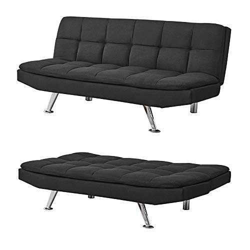 3 Seater Sofa Bed Modern Fabric Sofa Padded Sofabed Couch Settee Recliner Click Clack Sofa For Living Room Guest Room Spare Room Office (Fabric Black)
