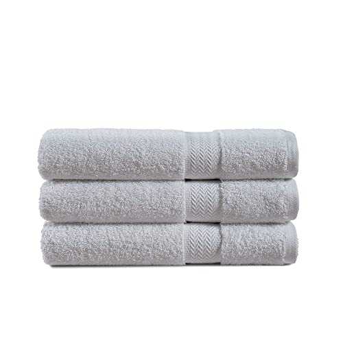 Set of 3 White Bath Towels, 100% Combed Cotton Bath Towels Set, Fluffy Shower Towels 71 x 137 cm - 600 GSM Luxury Plush Bath Towels Ultra Soft High Absorbent Bathroom Towel Set - White