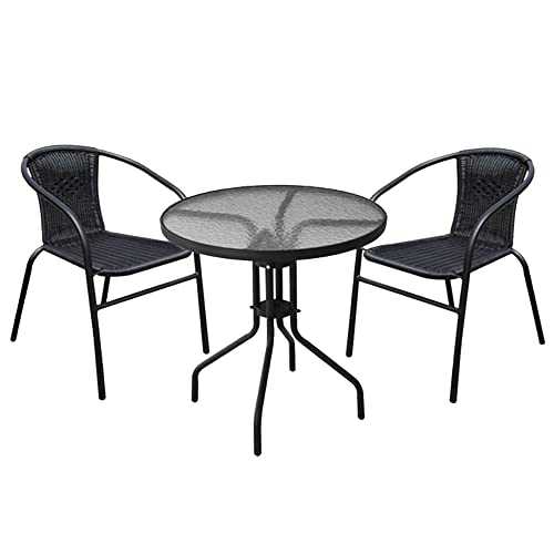 Lewis's Milano Rattan 3 Piece Bistro Garden Furniture Set | Black Or Grey Outdoor Patio Chairs And Steel Table For Al-Fresco Dining, BBQ’s (Black)