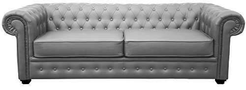 Chesterfield Style Venus Sofa 3 Seater 2 Seater Armchair Grey Faux Leather (3 Seater)