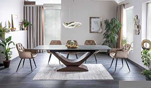 Ilario" Vintage Industrial Concrete Effect & White Glass Top Extending Dining Table 140cm - 180cm