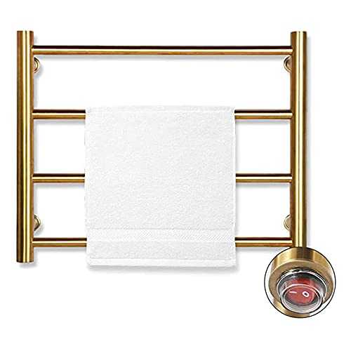 Towel Warmer Radiator Wall Mount 304 Stainless Steel Heated Towel Rail Towel Drying Rack 4 Bar Bathroom Radiator Towel Rack (Color : Gold, Size : Hardwired) (Gold Plug In)