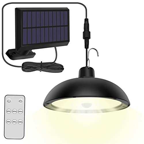 Solar Shed Lights Indoor/Outdoor, 4 Modes Solar Pendant Lights, 78LED Solar Light with Remote Control/IP65 Waterproof for Garden/Yard/Porch/Patio(Warm White)