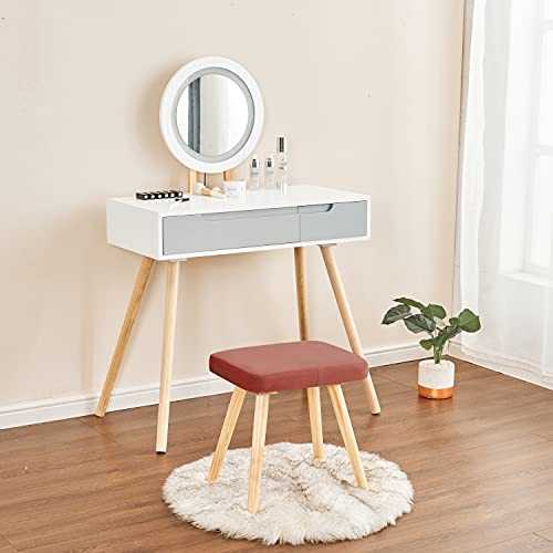 Dressing Table White Vanity Makeup Table Set with Mirror and Cushioned Stool Makeup Bedroom Desk Bedroom Desk for Girl