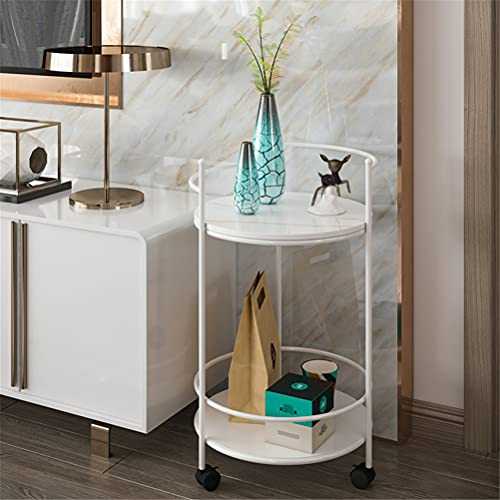 End Tables Round 2-tier Side Table, Simple Bedside Tables Sofa Side Fashion Coffee With 3 Wheels, Leisure Display Rack Modern Small Furniture(Sintered Stone Top) 42X70CM(Color:white)