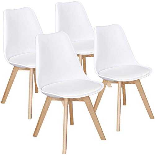 Yaheetech Set of 4 White Dining Chairs Upholstered Side Chair PU Leather with Soft Padded Seat Beech Wooden Legs for Living/Dining Room/Home Furniture