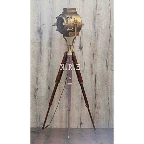 Vintage Tripod Floor Lamp Retro Industrial Photography Light Spotlight Antique Searchlight Wooden Base Studio lamp