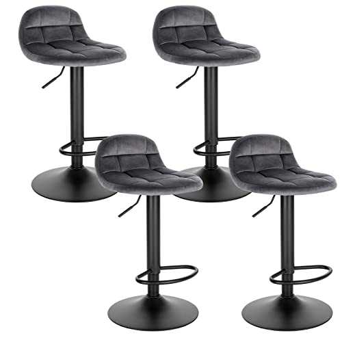 WOLTU Bar Stools Set of 4 Dark Grey Velvet Bar Stools Bar Chairs Breakfast Dining Stools for Kitchen Island, Home Pub, Dining Room, Barstools with Backrest, Footrest, Seat Height 62-83cm BH317dgr-4-UK