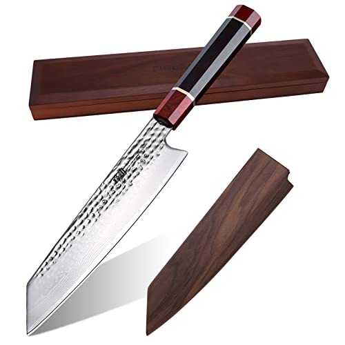 9 inch Kiritsuke Knife by Findking-Prestige series-67 Layers Japanese SKD11 Damascus Steel w/Octagon Handle with Wooden Knife Cover and Box