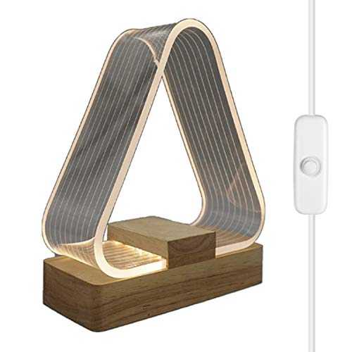 Achort Bedside Table Lamp Nordic Triangle Decorative Bedside LED Light Warm White Lamp USB Charger Control Button with Transmittance Acrylic Light for Bedroom Living Room Nightstand Baby Room