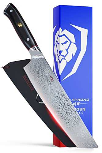 DALSTRONG Tanto Chef Knife - 8" - Shogun Series - Damascus - Japanese AUS-10V Super Steel - Vacuum Treated - Black G10 Handle - Sheath Included