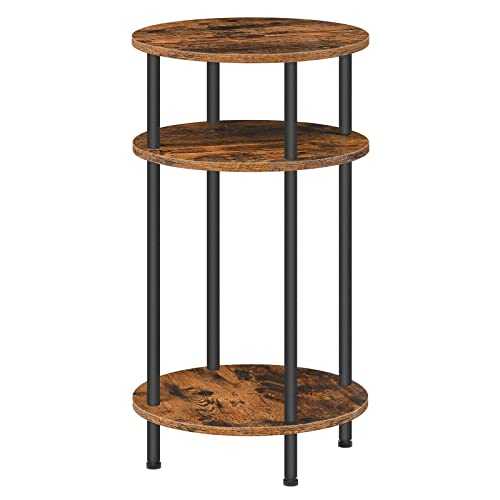 HOOBRO Tall Sofa Side Table, Small Round Coffee Table with Storage, Industrial Telephone Table for Small Space, Bedside Table, for Living Room, Bedroom, Summerhouse, Rustic Brown and Black EBF30DH01