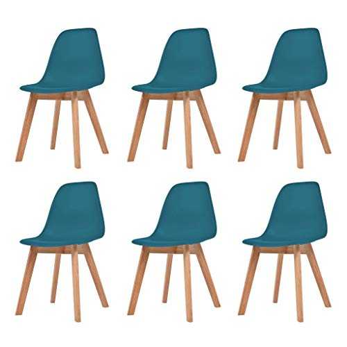 vidaXL 6x Dining Chair Turquoise Solid Wood Leg Plastic Seat Kitchen Furniture