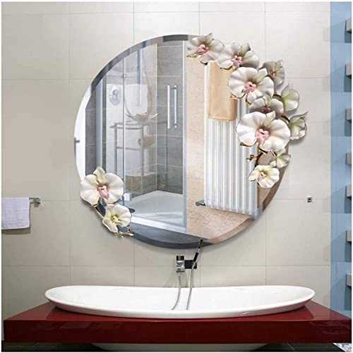 60 X 60 cm Modern Round Mirror Wall Mirror Diameter 23.62 Inch HD Anti-Fog Silver Mirror Glas+ Resin Relief (Color : A)