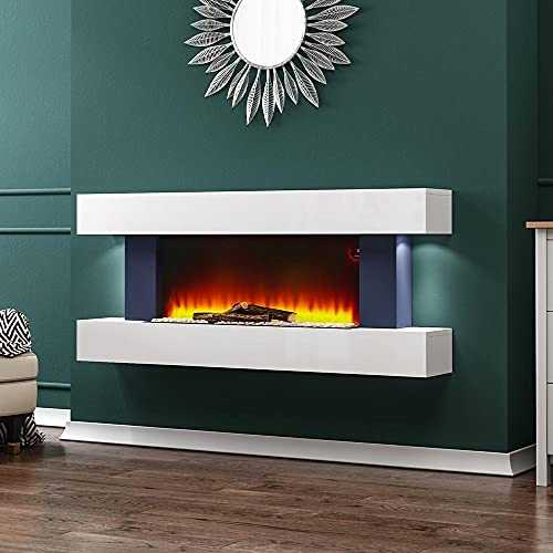 INMOZATA Electric Fireplace Wall Mounted Recessed Electric Fire 52inch White Realistic Flame Effect Insert Electric Fire Suites with Logs and Pebbles，1KW/2KW 7 day Programmable Remote Control
