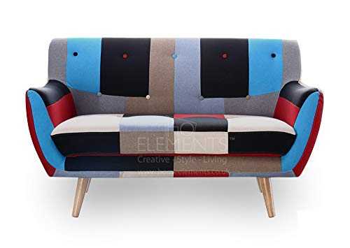 Home Elements 2 Seater Sofa Retro Scandinavian Compact Patchwork Fabric