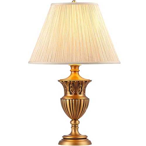 FAZRPIP Modern Bedroom Bedside Lamp Mid Century Brass Table Lamps Art Deco Table Luminaire With Fabric Lampshade Classic Living Room Bedroom Nightstand Lamp