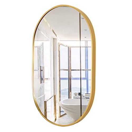 Wall Hanging Makeup Mirror Oval Wall Mirror Shaving Mirror Cosmetic Mirror for Bedroom Dressing and Wall-Mounted Aluminum Alloy Frame Mirror - Gold