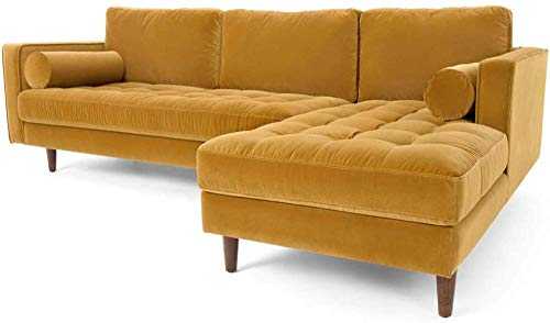 YRRA Mid-Century Modern Velvet Sofa Loveseat Sofa with Two Smooth Bolster Pillows 2 Seater/3 Seater/Chaise Sofa for Living Room(Yellow Chaise Sofa Left)