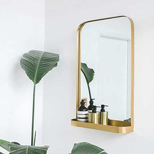 Mirror Bathroom Wall-Mounted Makeup Mirror Dressing Table Nordic Wall Gold Brushed Framed Shaving with Shelf for/Bedroom/Wardrobe