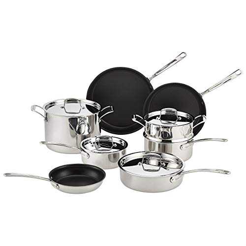 Amazon Commercial Induction Non Stick Pots & Pans Set, 12 Piece Stainless Steel Cookware Set