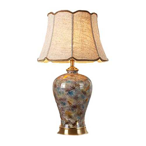 CLKJ Farmhouse Bedside Table Lamp Neutral Glaze Table Lamp Ceramic Base star anise Fabric Shade Decor, for Living Room Bedroom House Nightstand Home Office Family,38 * 63CM/14.9 * 24.8IN