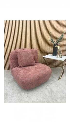 Luxury Boucle Miami Accent Swivel Chair Lounge Tub Armchair Blush With 2 Small Cushion