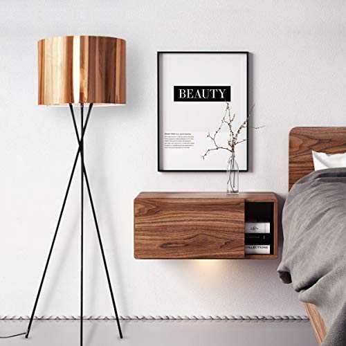Modern Tripod Floor Lamp,Minimalist Floor lamp,with Beige Lining Gorgeous Copper Effect Light Shade Floor Lamps for Bedroom,Living Room,Office,Energy Saving Bedside Floor Lamp