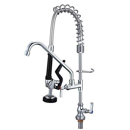 Pre-Rinse Sink Cold Water Tap with Pull Down Sprayer Polished Chrome Brass Commercial Center Single Hole Deck Mount Kitchen Faucets add-on 12"Swing Nozzle,5811