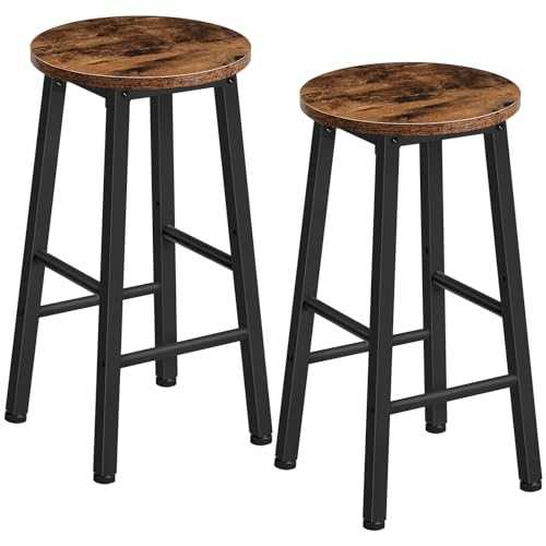 HOOBRO Bar Stools Set of 2, Kitchen Stools, Breakfast Bar Stools, Industrial Bar Chairs, 63 cm Height Stools for Dining Room, Kitchen, Bar, Solid and Stable, Rustic Brown and Black EBF07BY01G1