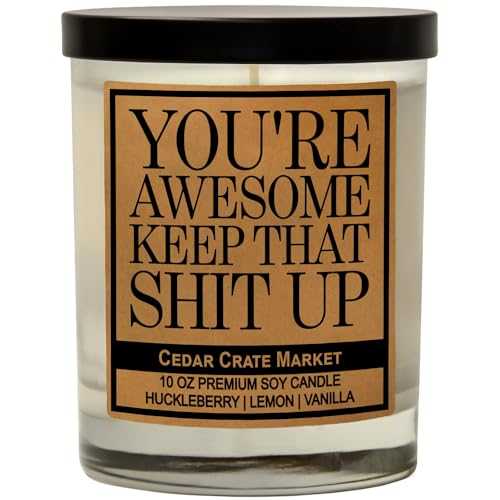 You're Awesome Keep That S Up, Kraft Label Scented Soy Candle, Funny and Sassy Decorative Candles, Huckleberry, Lemon, Vanilla, Glass Jar Candle (Clear)