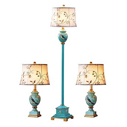 Traditional 3 Pack Lamp Set Contains 1pcs Floor Lamp and 2 Pcs Table Lamp Hand-Painted Modern Lamp Set of 3 for Bedroom Office (Color : A Foot Switch)