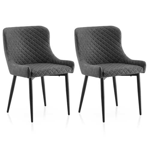 TUKAILAi 2PCS Leisure Grey Faux Leather Dining Chair Upholstery Armchair Tub Chairs with Comfortable Padded Seat Dining Living Room Lounge Reception Restaurant Furniture Modern