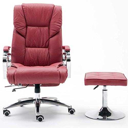 Office Desk Chair Leather Swivel Chair Recliner and Footstool, Ergonomic Executive Office Chair Adjustable Height Sofa Armchair (Color : Amber) (Red)