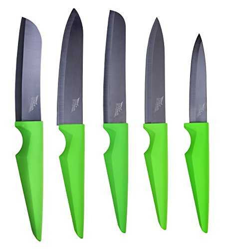 Edge of Belgravia Lime Ceramic Knife 5 Piece Set, Includes Paring Knife (4”), Utility Knife (5”), Santoku Knife (5”), Chef Knife (6”), Slicing Knife (6”)