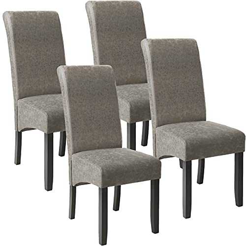 TecTake Set of 4 Luxury Dining Room Chairs Faux Leather with High Backrest, Ergonomic Shape, Solid Hardwood Legs, 106 cm High (Grey, No. 403628)