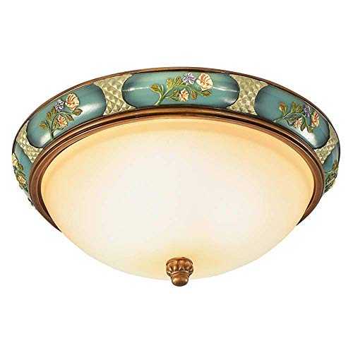 YANQING Durable LED Hand-painted Green Carved Lamp Circle Ceiling Lamp Bedroom Room Balcony Aisle Porch Lamp Garden Retro Wrought Iron Ceiling Lamp Illuminate Life