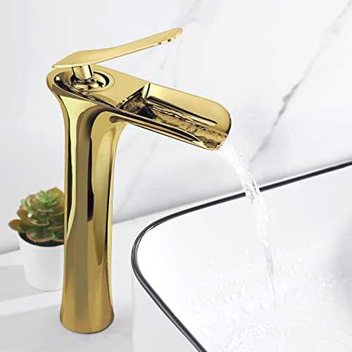 Vketo Tap Bathroom Waterfall Wash Basin Mixer Tap High Mixer Tap Bathroom Tap Counter Tap Bathroom Gold