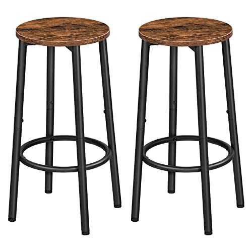 HOOBRO Bar Stools Set of 2, Breakfast Bar Stools for Kitchen, Round Bar Chairs with Footrest, Pub Stools, Sturdy Metal Frame, for Dining Room, Kitchen, Party, Industrial, Rustic Brown EBF03BY01