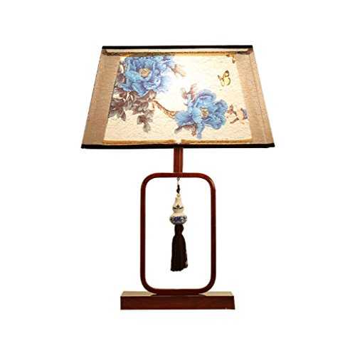 YAONAI Bedside Led Table Lamp Chinese Traditional Style Fabric Shade Blue And White Porcelain Pattern Living Room Light Writing Room Hotels Decorative Desk Lamp