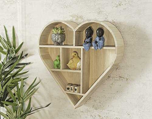 HomeZone® Novelty Modern Heart Shape Wall Hanging Shelf - Rustic Shabby Chic Natural Colour Small Wooden Floating Shelf - Decorative Display Shelves for Kitchen, Home Decor and Living Room Decor